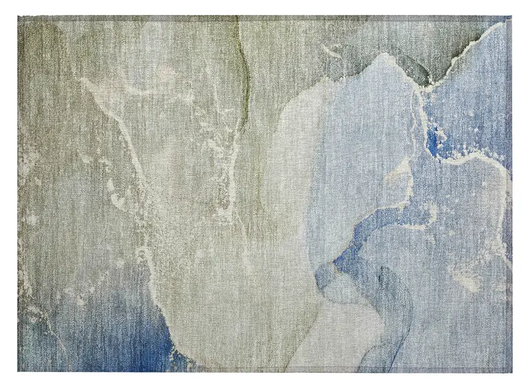 2' X 3' Blue and Green Abstract Washable Indoor Outdoor Area Rug
