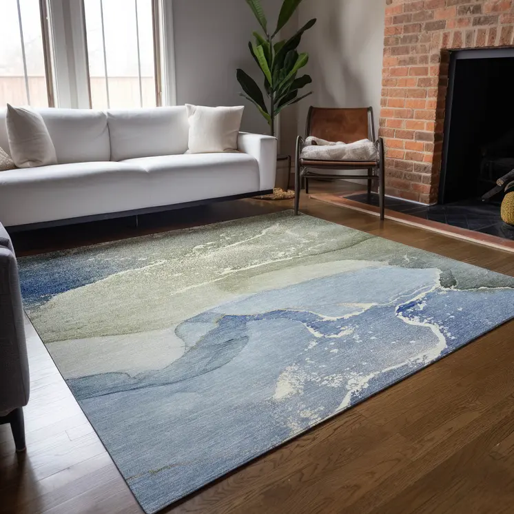 8' X 10' Blue and Green Abstract Washable Indoor Outdoor Area Rug