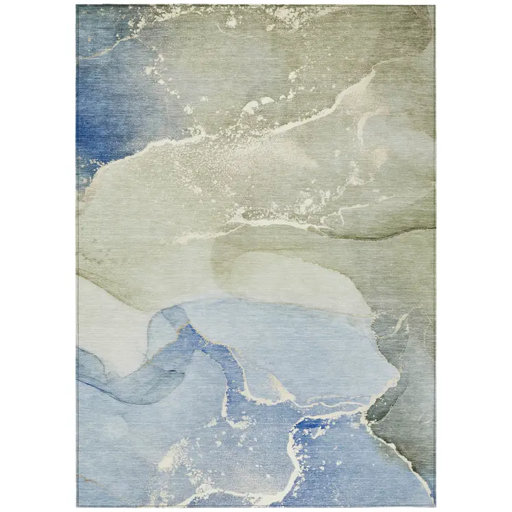10' X 14' Blue and Green Abstract Washable Indoor Outdoor Area Rug