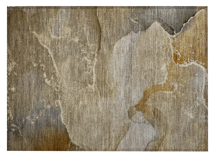 2' X 3' Brown Beige and Gold Abstract Washable Indoor Outdoor Area Rug