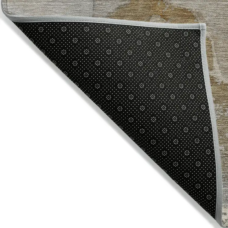 3' X 5' Brown Beige and Gold Abstract Washable Indoor Outdoor Area Rug