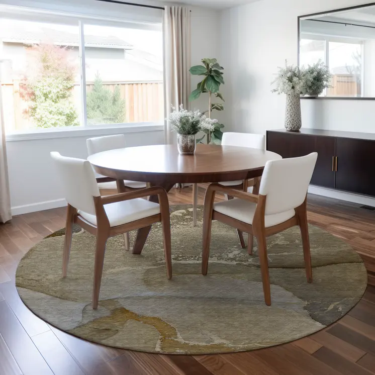 8' X 8' Brown Round Abstract Washable Indoor Outdoor Area Rug