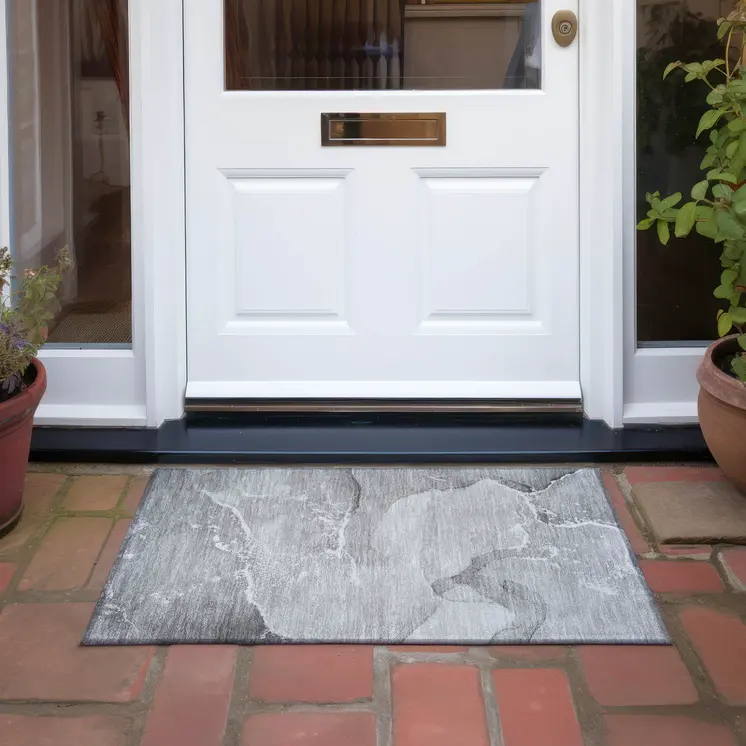 2' X 3' Gray Abstract Washable Indoor Outdoor Area Rug