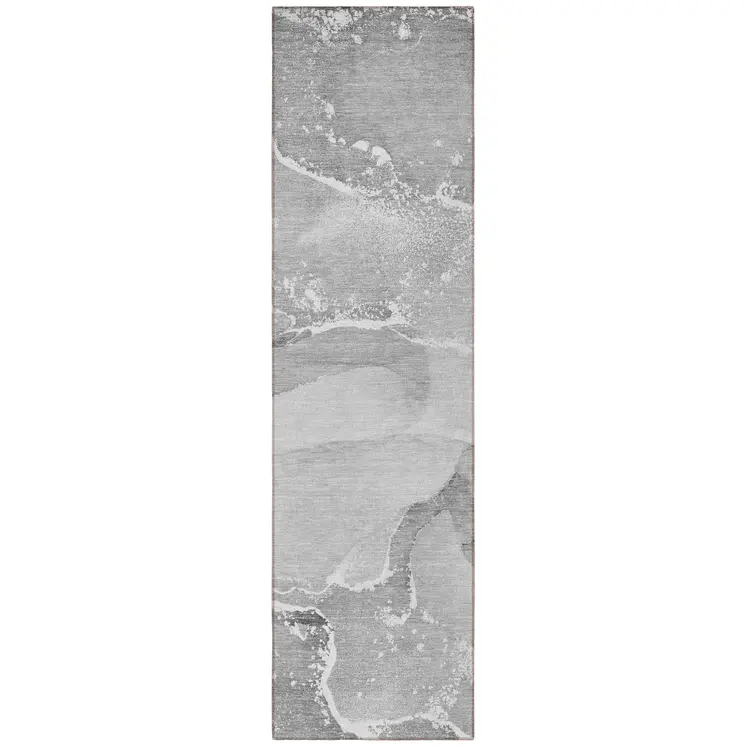 2' X 8' Gray Abstract Washable Indoor Outdoor Runner Rug