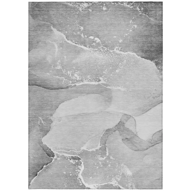 5' X 8' Gray and Ivory Abstract Washable Non Skid Indoor Outdoor Area Rug