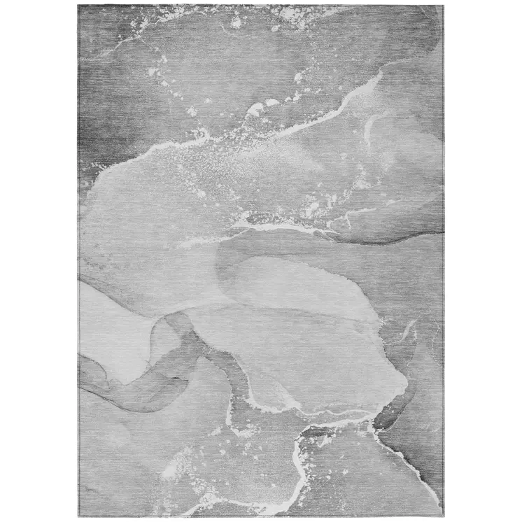 5' X 8' Gray and Ivory Abstract Washable Non Skid Indoor Outdoor Area Rug