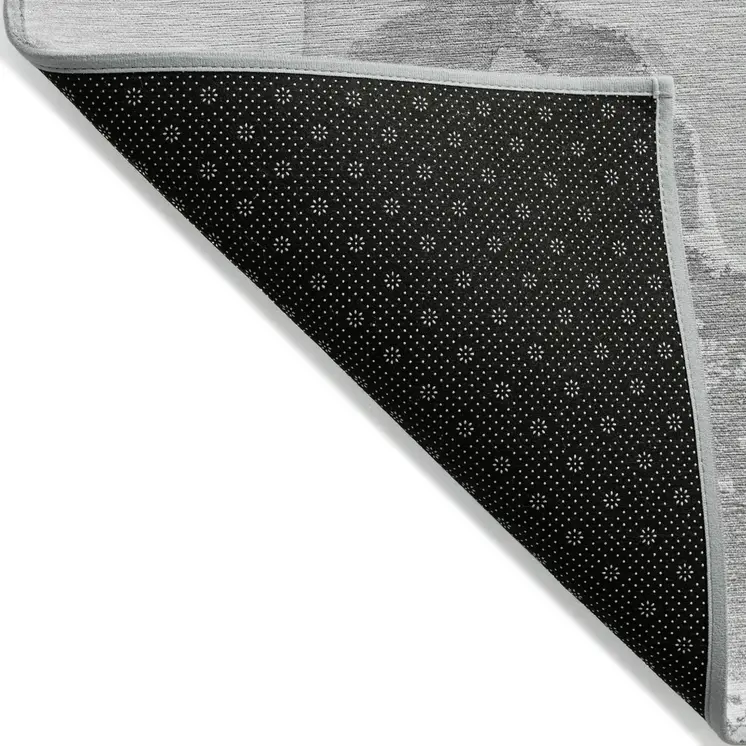 8' Round Gray and Ivory Round Abstract Washable Non Skid Indoor Outdoor Area Rug