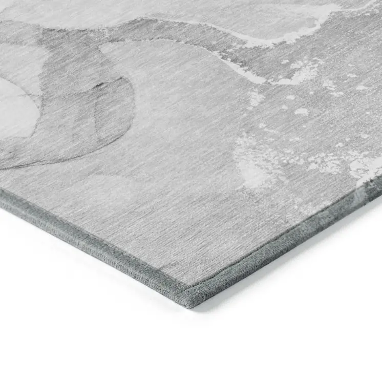 8' Round Gray and Ivory Round Abstract Washable Non Skid Indoor Outdoor Area Rug