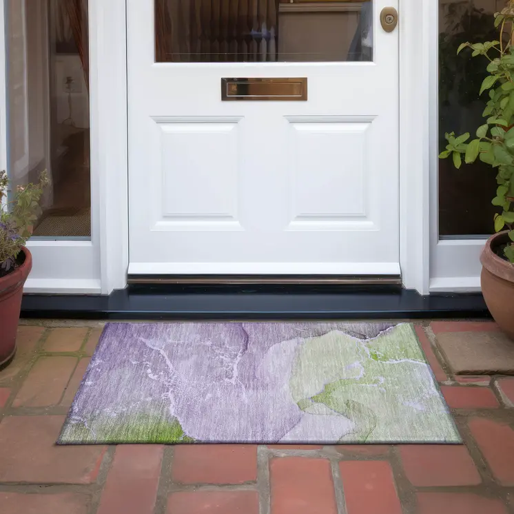2' X 3' Purple Abstract Washable Non Skid Indoor Outdoor Area Rug