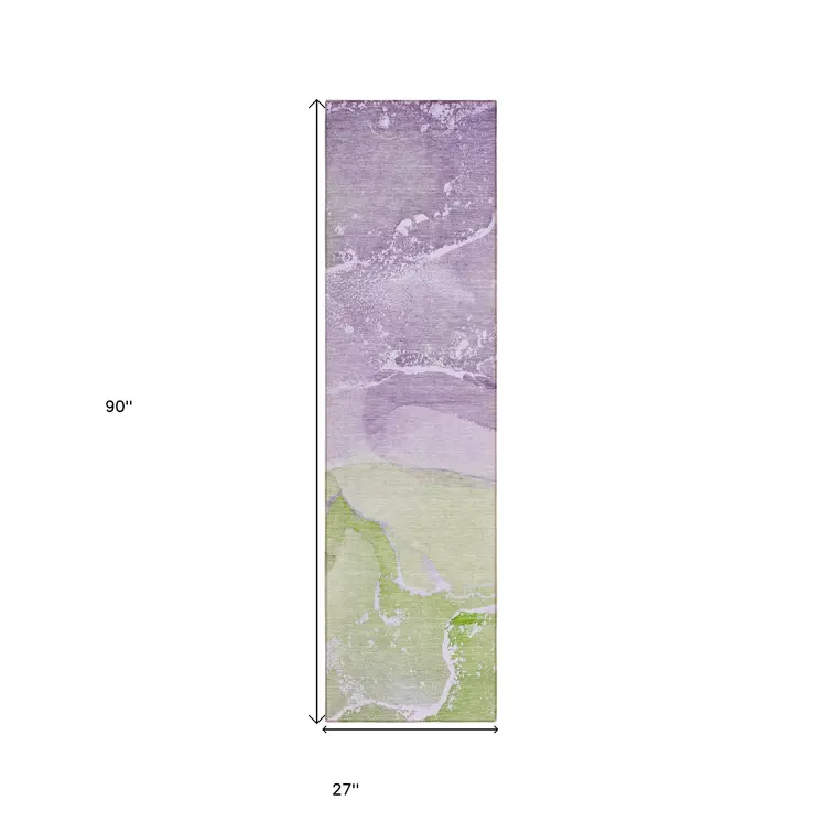 8' Runner Purple Abstract Washable Non Skid Indoor Outdoor Runner Rug