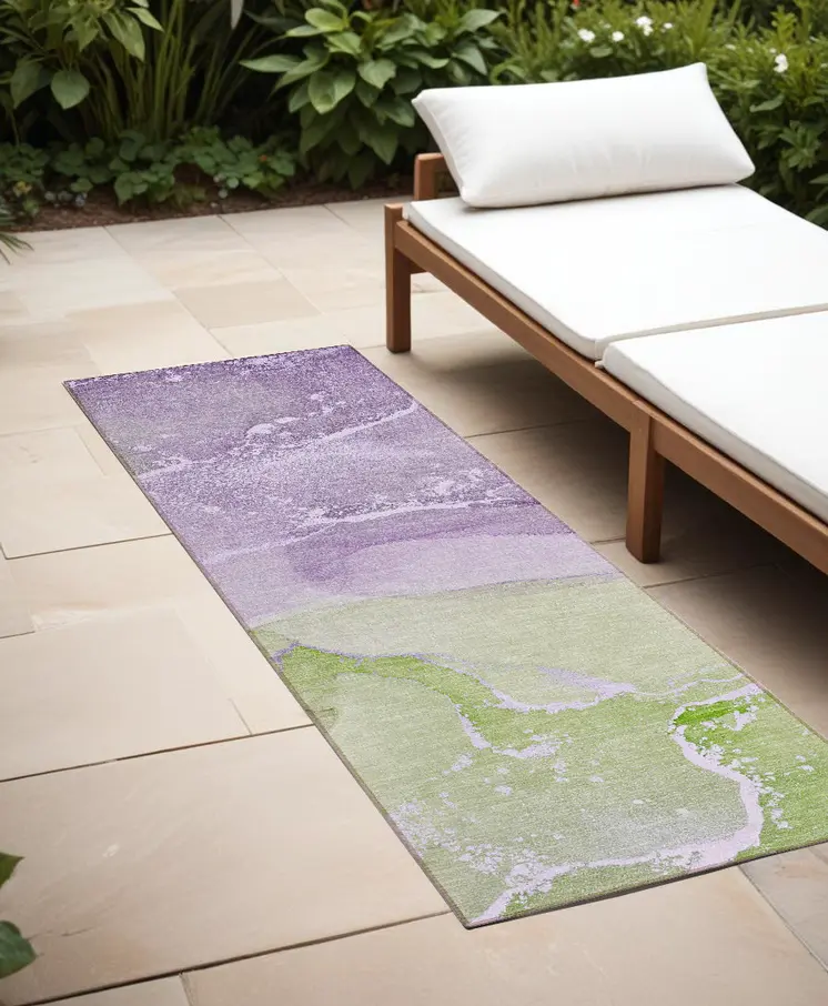 8' Runner Purple Abstract Washable Non Skid Indoor Outdoor Runner Rug