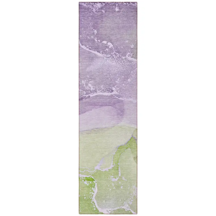 8' Runner Purple Abstract Washable Non Skid Indoor Outdoor Runner Rug