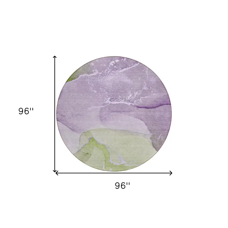 8' Round Purple Round Abstract Washable Non Skid Indoor Outdoor Area Rug