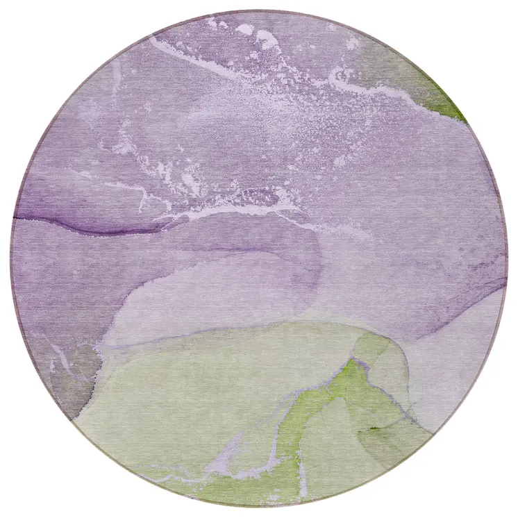 8' Round Purple Round Abstract Washable Non Skid Indoor Outdoor Area Rug