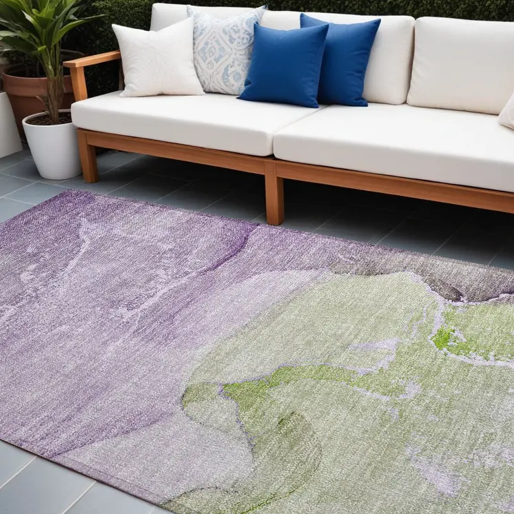 8' X 10' Purple Abstract Washable Non Skid Indoor Outdoor Area Rug