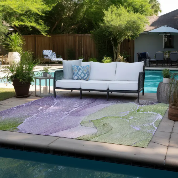 10' X 14' Purple Abstract Washable Non Skid Indoor Outdoor Area Rug