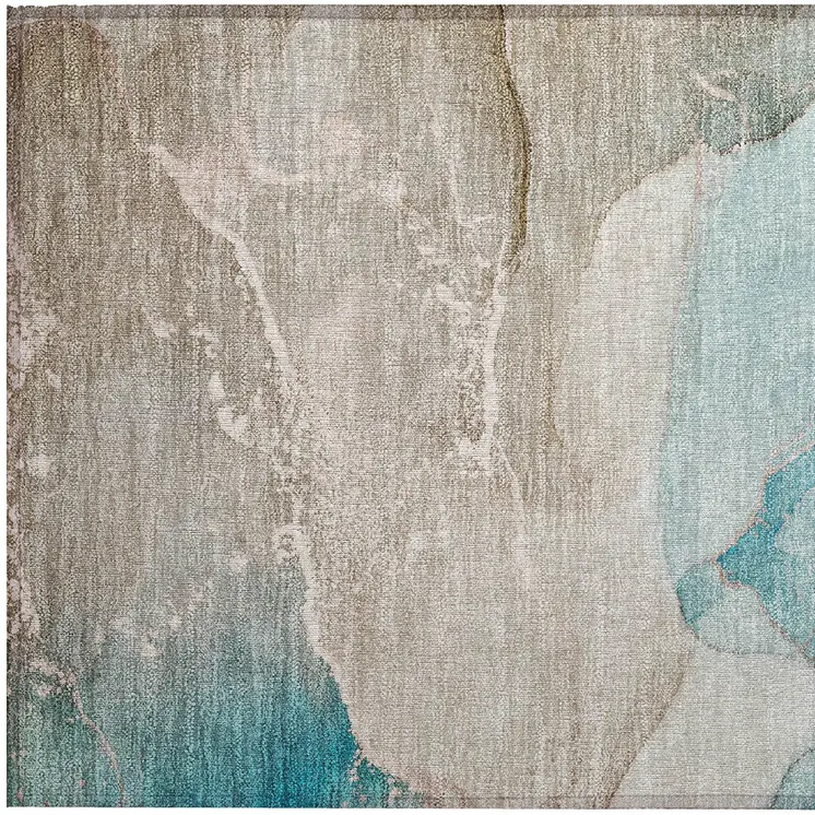 2' X 3' Teal Abstract Washable Non Skid Indoor Outdoor Area Rug