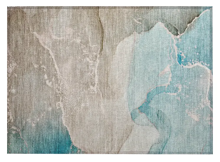 2' X 3' Teal Abstract Washable Non Skid Indoor Outdoor Area Rug