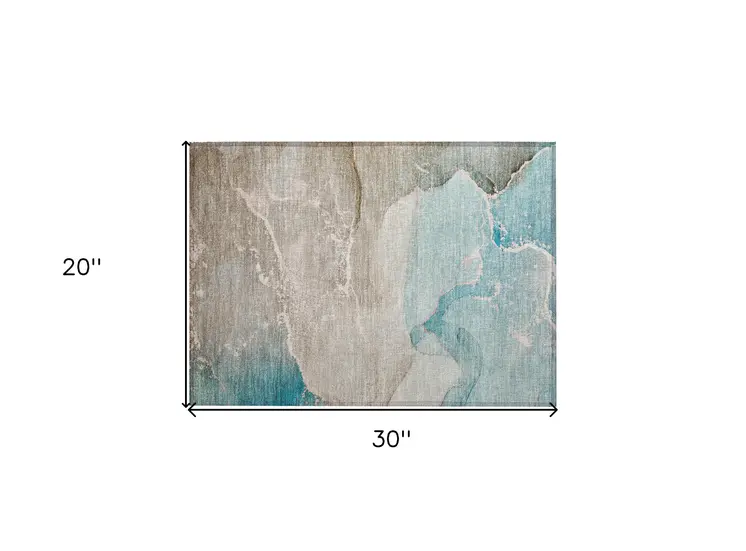2' X 3' Teal Abstract Washable Non Skid Indoor Outdoor Area Rug