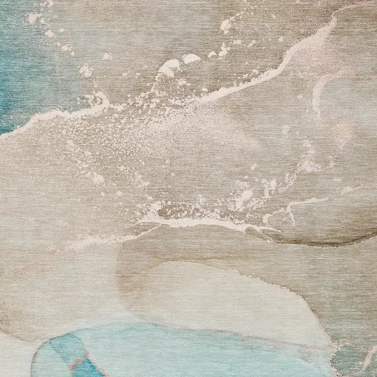 3' X 5' Teal Abstract Washable Non Skid Indoor Outdoor Area Rug