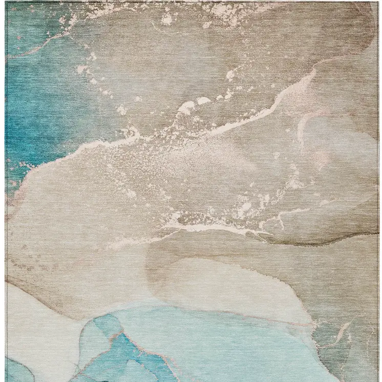 3' X 5' Teal Abstract Washable Non Skid Indoor Outdoor Area Rug