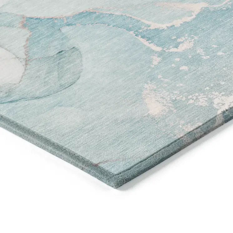 5' X 8' Teal Abstract Washable Non Skid Indoor Outdoor Area Rug