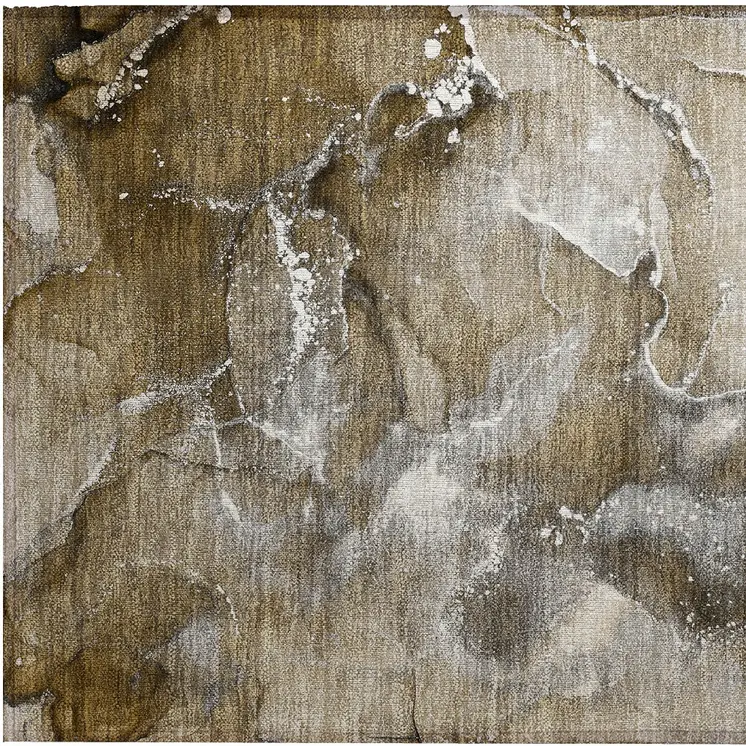 2' X 3' Brown and Gray Abstract Washable Non Skid Indoor Outdoor Area Rug
