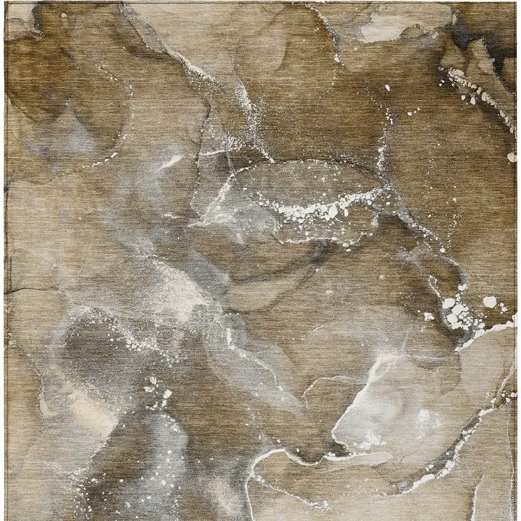 3' X 5' Brown and Gray Abstract Washable Non Skid Indoor Outdoor Area Rug
