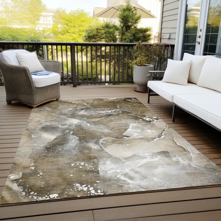 5' X 8' Brown and Gray Abstract Washable Non Skid Indoor Outdoor Area Rug