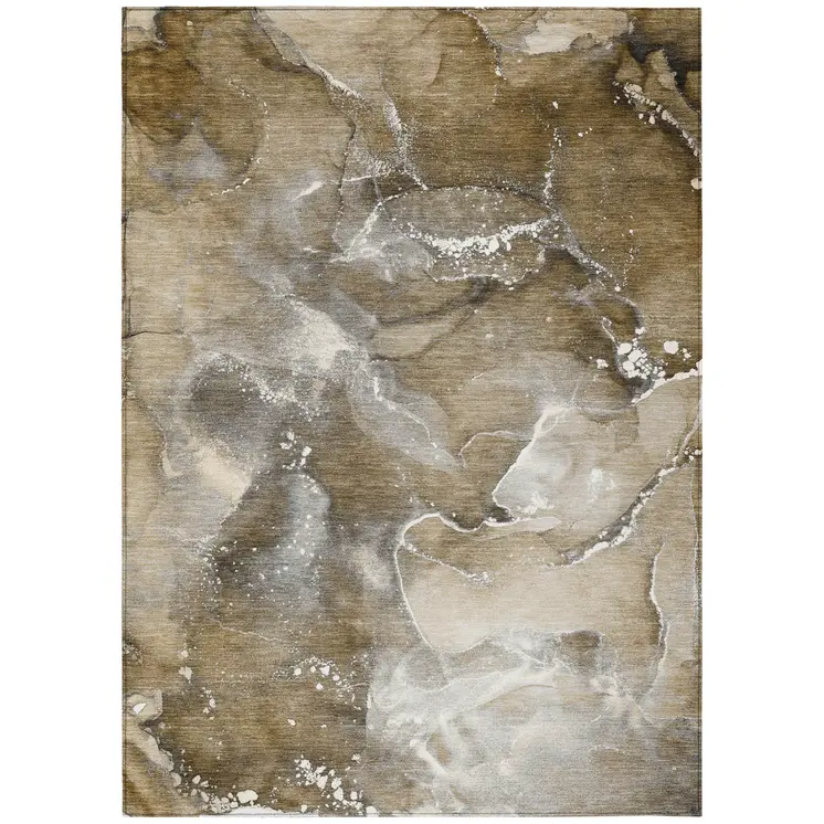 5' X 8' Brown and Gray Abstract Washable Non Skid Indoor Outdoor Area Rug