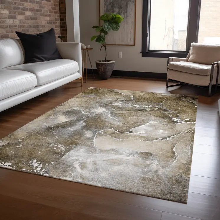 5' X 8' Brown and Gray Abstract Washable Non Skid Indoor Outdoor Area Rug