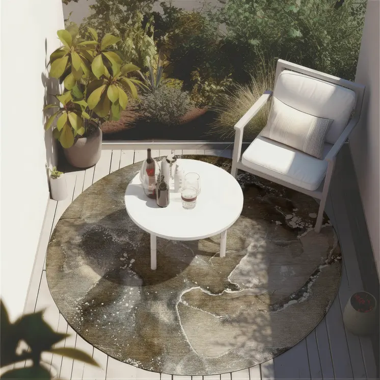 8' Round Brown and Gray Round Abstract Washable Non Skid Indoor Outdoor Area Rug