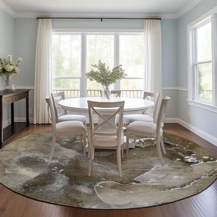 8' Round Brown and Gray Round Abstract Washable Non Skid Indoor Outdoor Area Rug