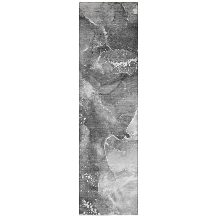 8' Runner Gray Abstract Washable Non Skid Indoor Outdoor Runner Rug