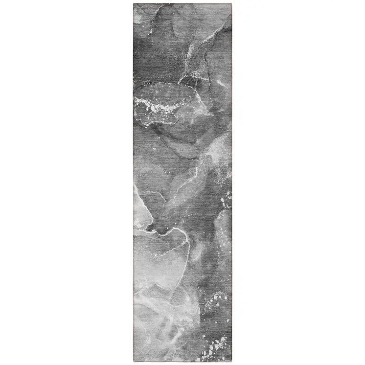 8' Runner Gray Abstract Washable Non Skid Indoor Outdoor Runner Rug