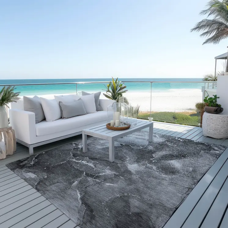 5' X 8' Gray Abstract Washable Non Skid Indoor Outdoor Area Rug