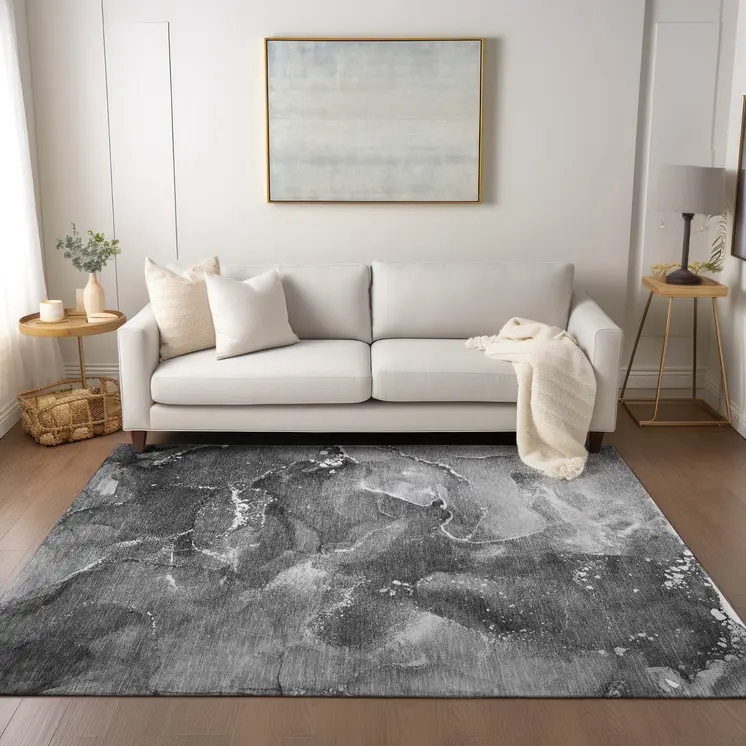 5' X 8' Gray Abstract Washable Non Skid Indoor Outdoor Area Rug