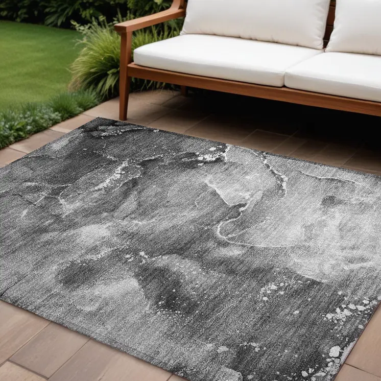10' X 14' Gray Abstract Washable Non Skid Indoor Outdoor Area Rug