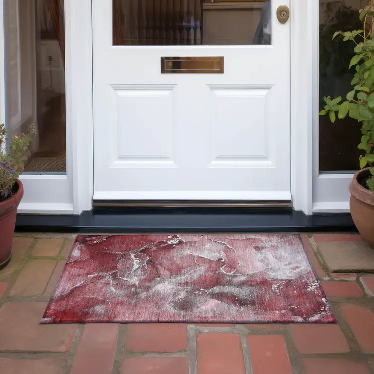 2' X 3' Merlot Abstract Washable Non Skid Indoor Outdoor Area Rug