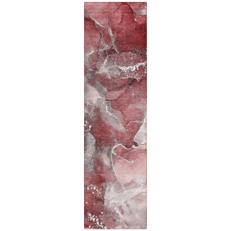 8' Runner Merlot Abstract Washable Non Skid Indoor Outdoor Runner Rug
