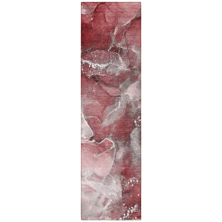 8' Runner Merlot Abstract Washable Non Skid Indoor Outdoor Runner Rug