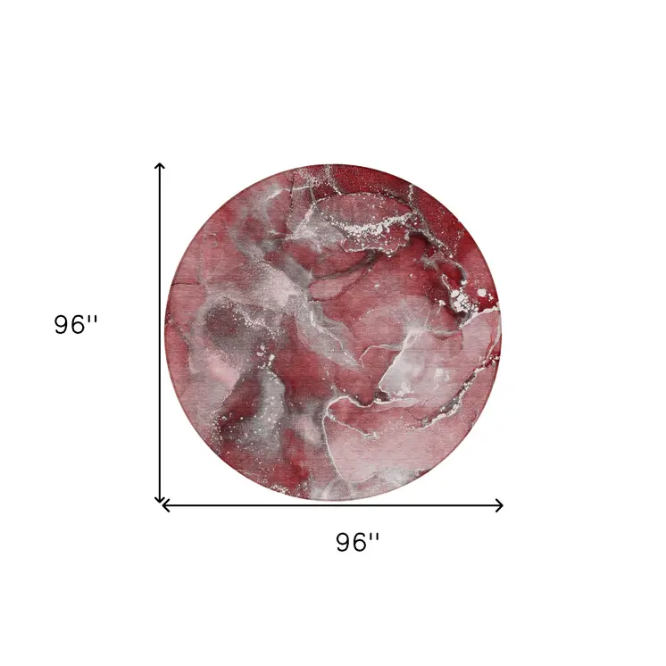 8' Round Merlot Round Abstract Washable Non Skid Indoor Outdoor Area Rug