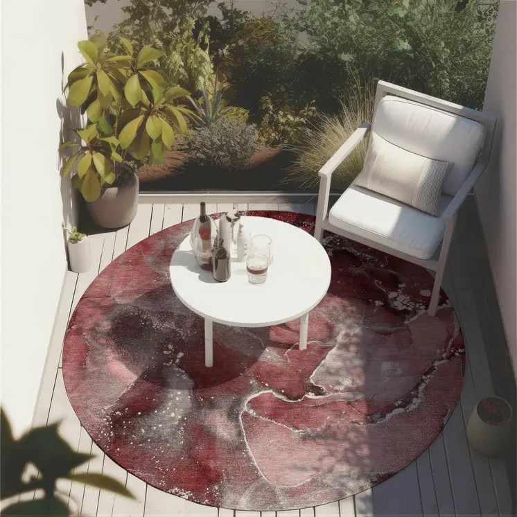 8' Round Merlot Round Abstract Washable Non Skid Indoor Outdoor Area Rug