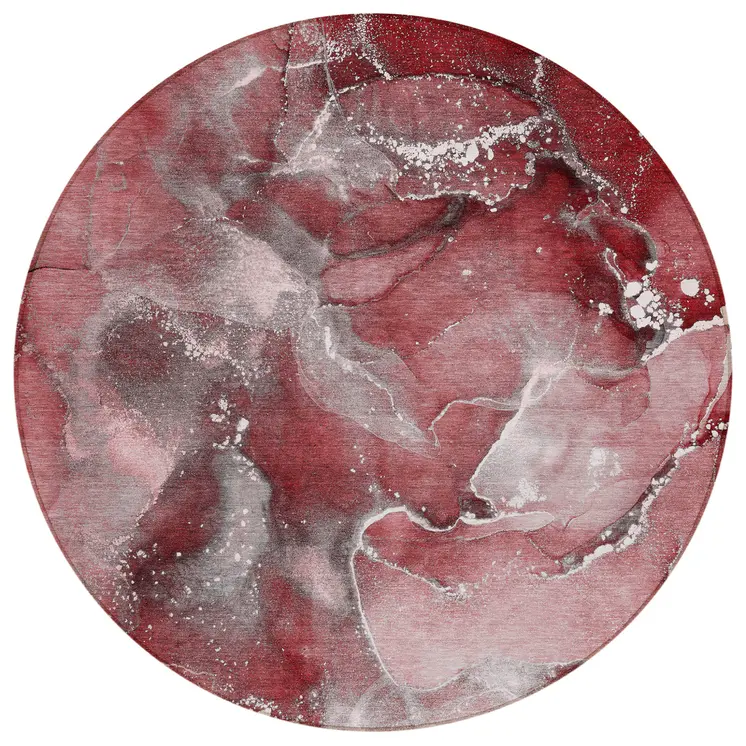 8' Round Merlot Round Abstract Washable Non Skid Indoor Outdoor Area Rug