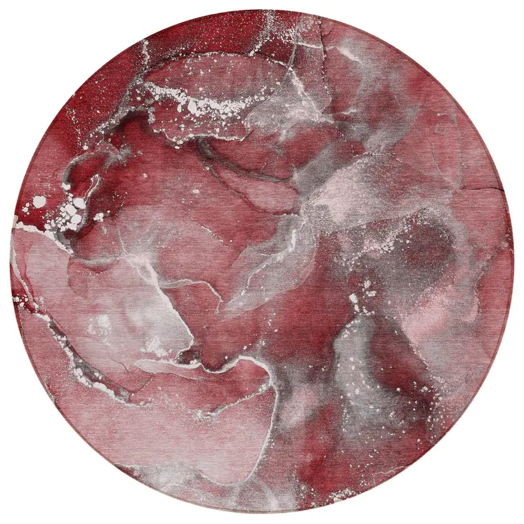 8' Round Merlot Round Abstract Washable Non Skid Indoor Outdoor Area Rug