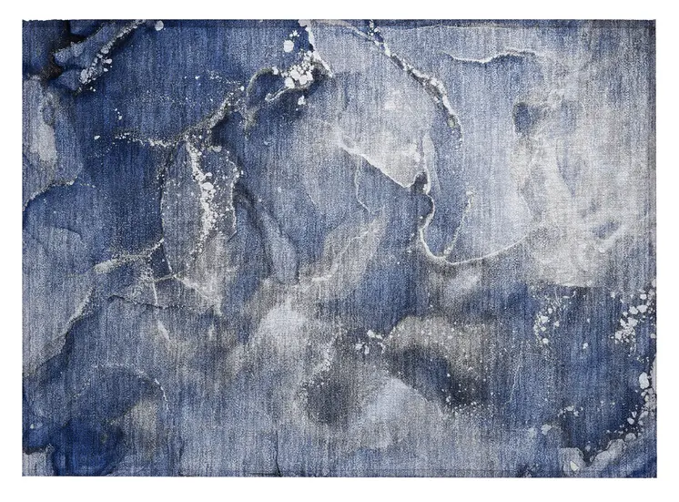 2' X 3' Blue and Gray Abstract Washable Non Skid Indoor Outdoor Area Rug