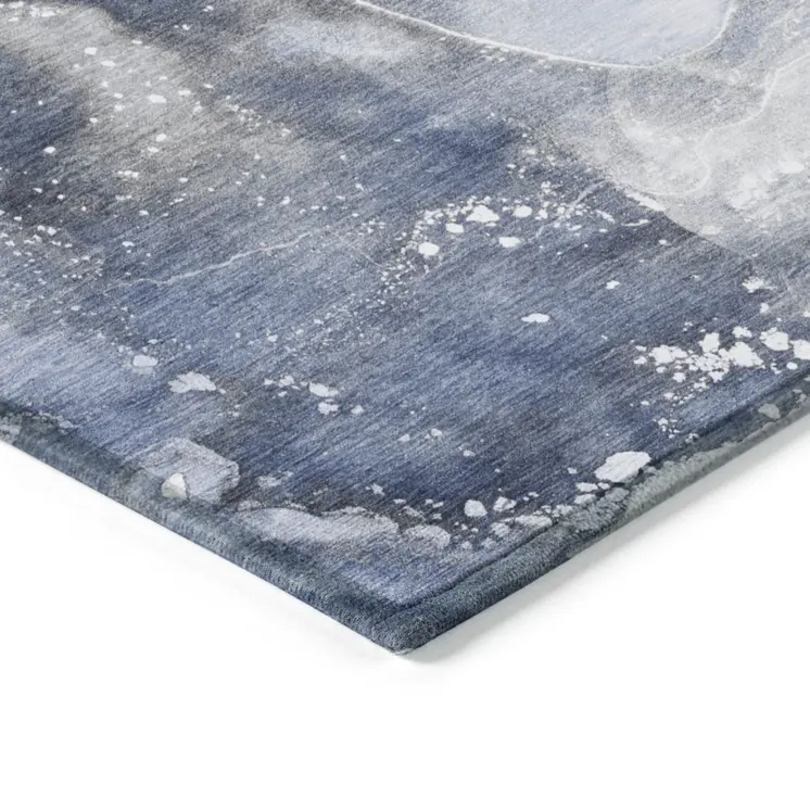2' X 3' Blue and Gray Abstract Washable Non Skid Indoor Outdoor Area Rug