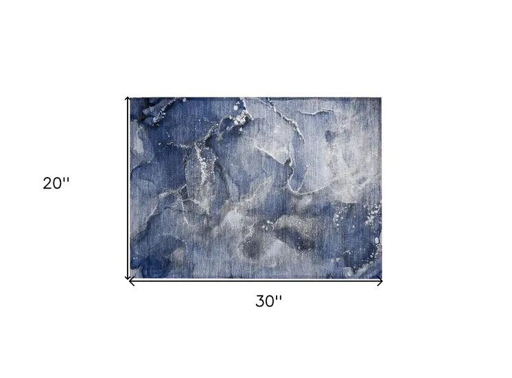 2' X 3' Blue and Gray Abstract Washable Non Skid Indoor Outdoor Area Rug