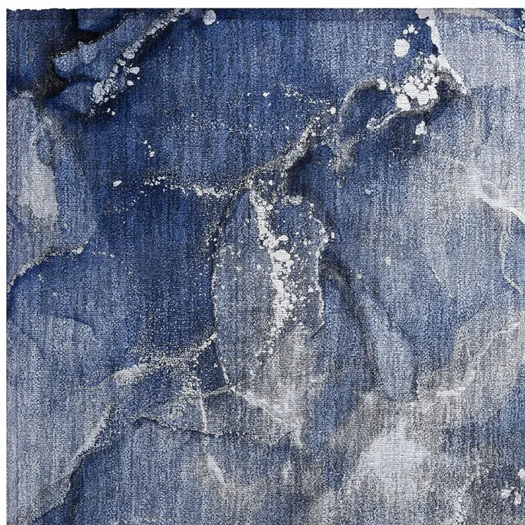 2' X 3' Blue and Gray Abstract Washable Non Skid Indoor Outdoor Area Rug
