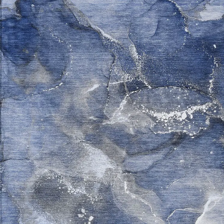 3' X 5' Blue and Gray Abstract Washable Non Skid Indoor Outdoor Area Rug